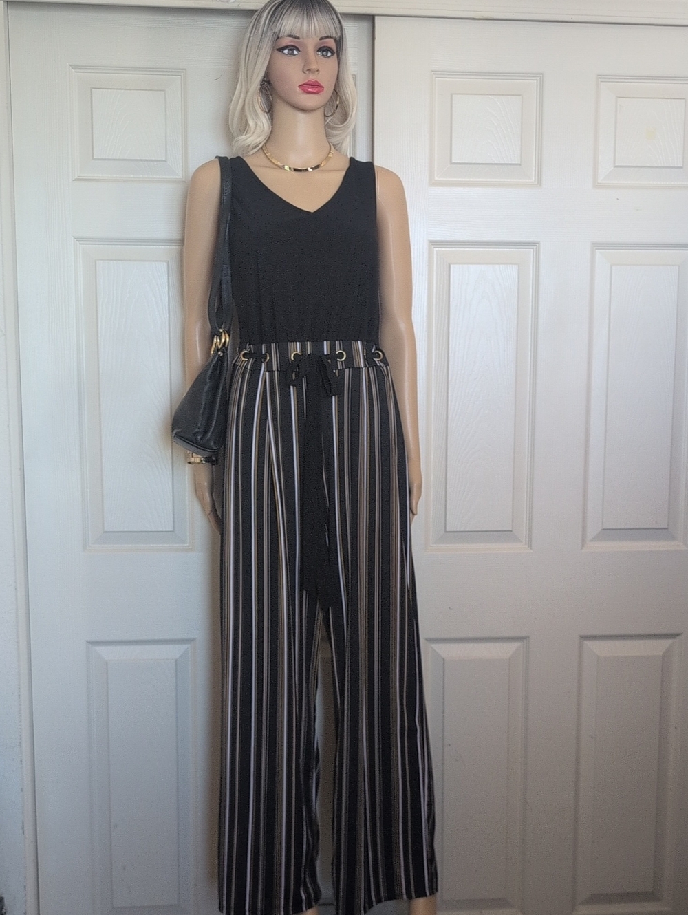 Wrapper Black Striped Wide-Leg Jumpsuit